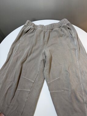 aerie Taupe Ribbed Wide-Leg Track Joggers